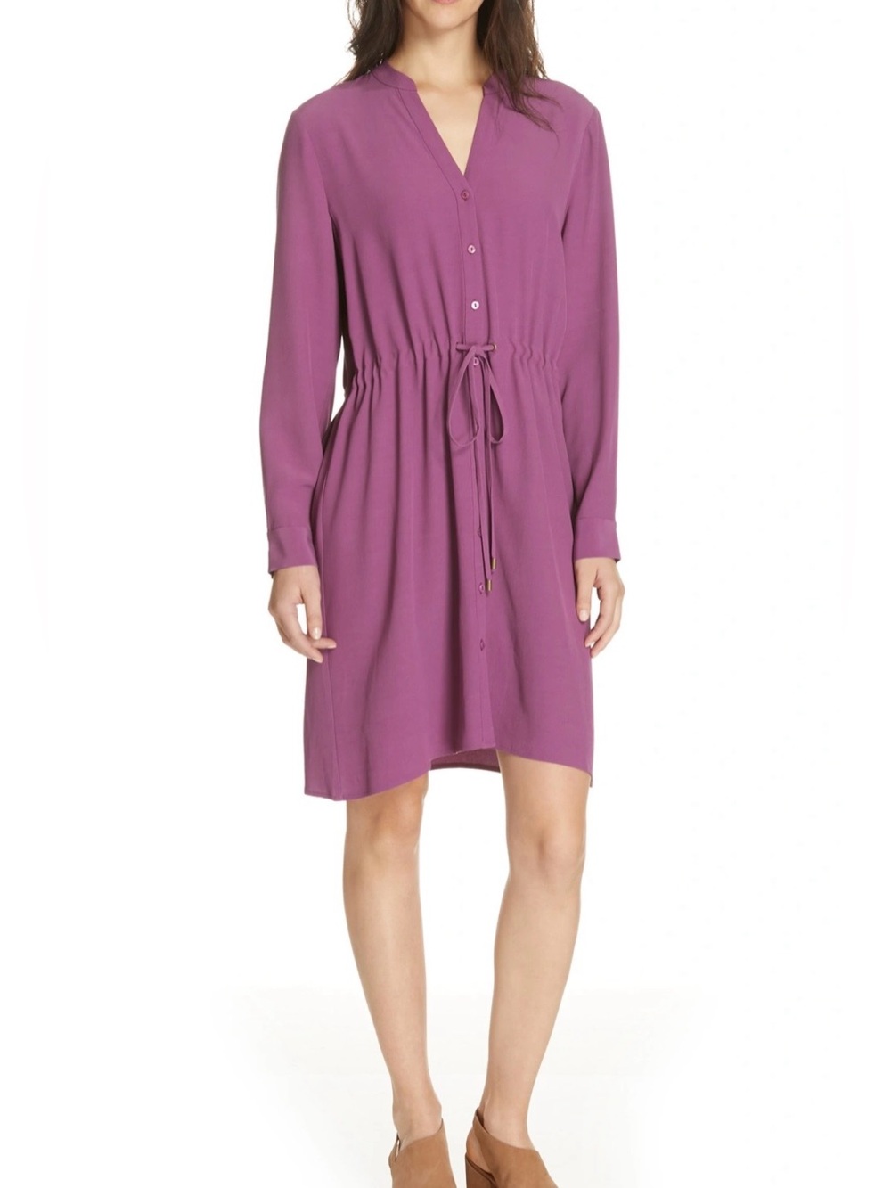 NWT Eileen Fisher Curant Tencel Viscose 
Crepe Stand Collar Dress Size: XL/TG